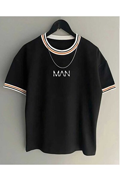 dwnwear Unisex New Season Oversize Ανδρικό μπλουζάκι με λεπτομέρεια καλοκαιρινό χτενισμένο βαμβακερό γιακά