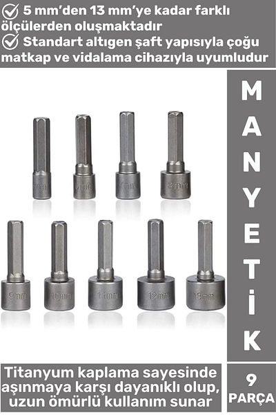 Wintoup Premium Long Lasting Wear-Resistant Drill Screwing 5 Mm-13 mm 9 Pieces Magnetic Nut Adapter