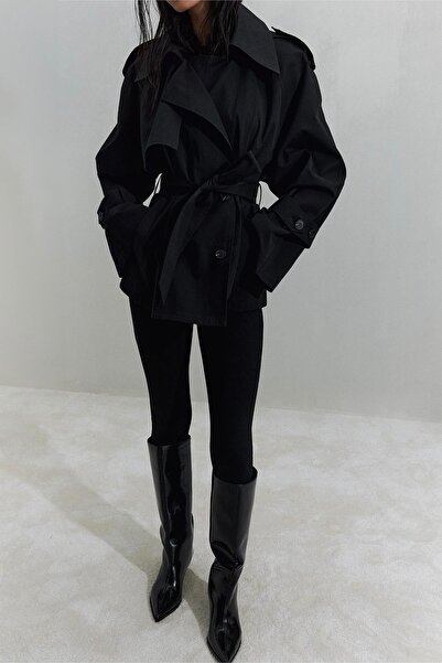Suud Collection Black Jasmin Short Trench Coat
