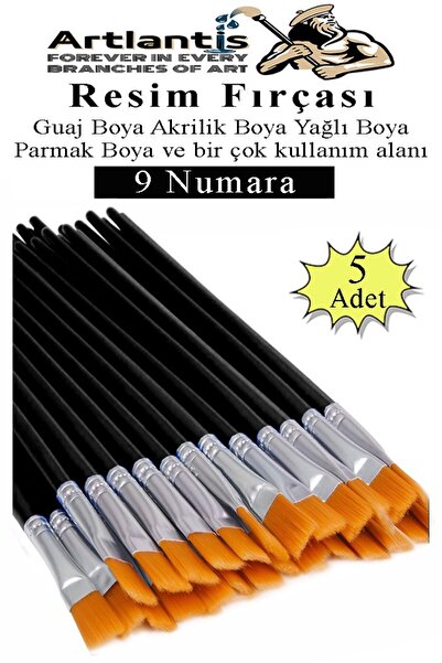 Artlantis Resim Fırçası 9 Numara 5 Adet Yassı Uçlu Sentetik Resim Fırça Ekono...