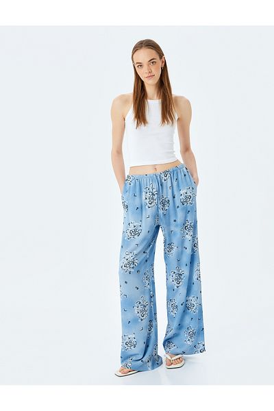 Koton Noul sezon Pantaloni din viscoză cu talie cu șireturi, cu tăietură lejeră