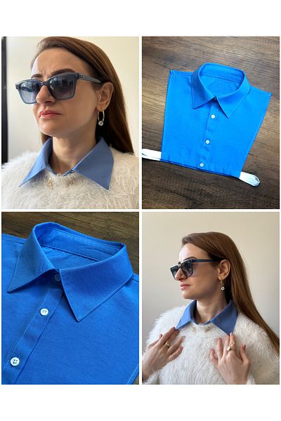 mirach Guler fără mâneci cu nasturi de culoare denim |   Guler cămașă Hijab Jumătate Decoltat Corticală Design elegant