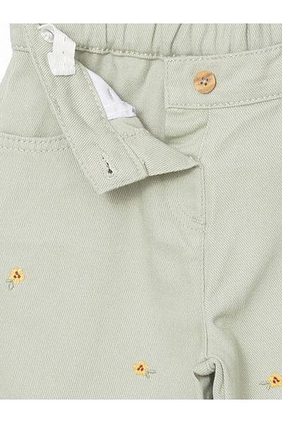 LC Waikiki Lcw Kids Green Girl's Pants with Adjustable Embroidery Waist