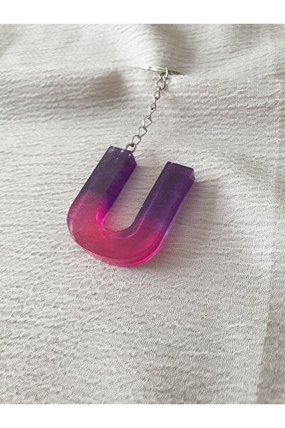 LuArte سلسلة مفاتيح على شكل حرف U من الإيبوكسي باللون الأرجواني والوردي