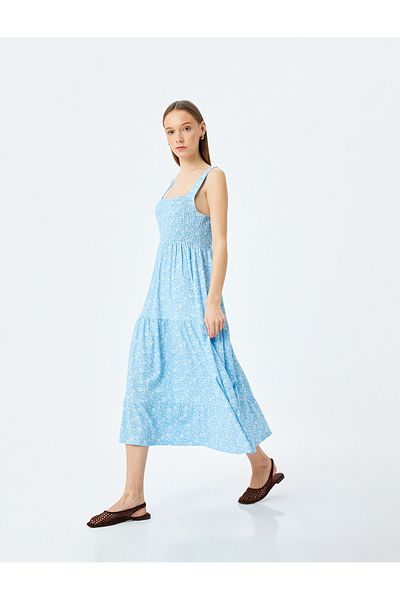Koton Gipped thick strappy floral midi sleeveless dress.