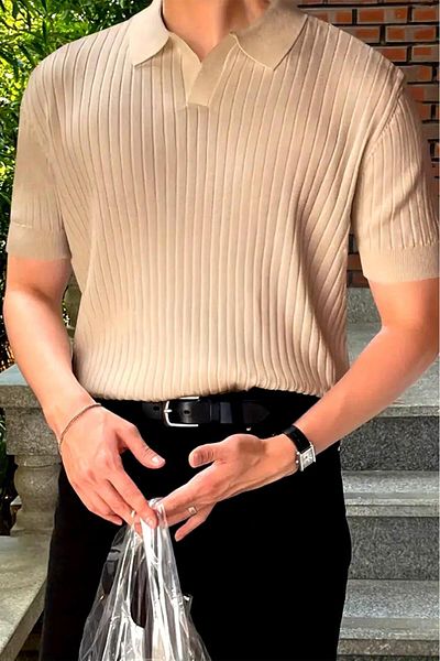 Oksit Ανδρικό πλεκτό μπλουζάκι Lorens ριγέ Lycra Slim Fit Polo γιακά