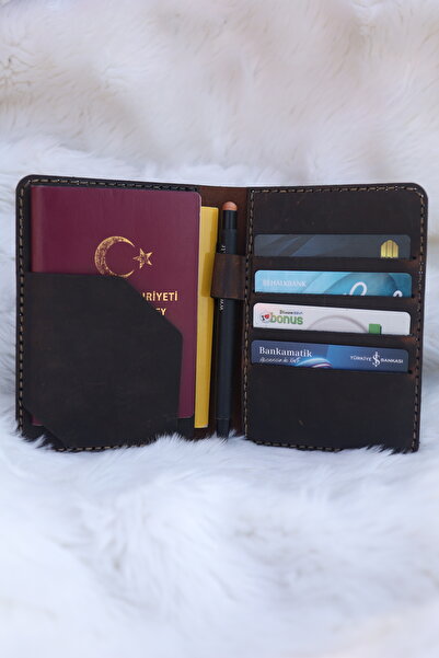 Deri MEB Çok Gözlü Deri Pasaport Kılıfı