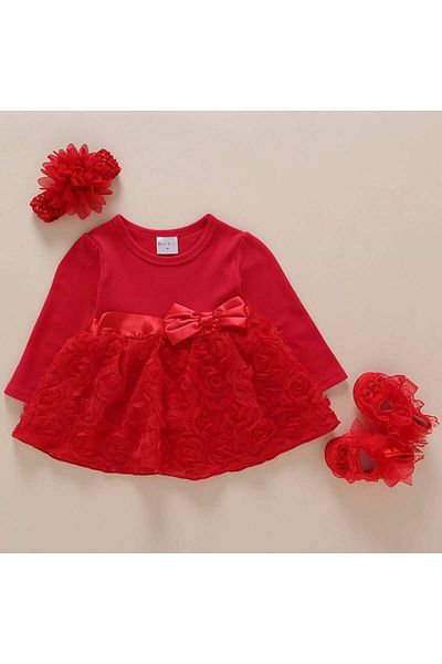 nannie Rose Girl Dress with Red Slippers - 3-6 months