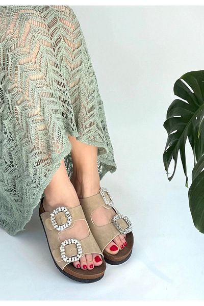 ECENAZELA Nool Beige Nubuck Slippers