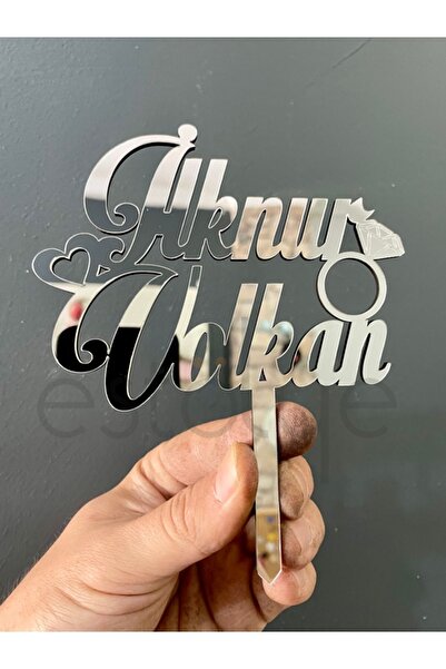 estölye Pleksi Isimli Özel Pasta Süsü 15x12 Cm Gümüş