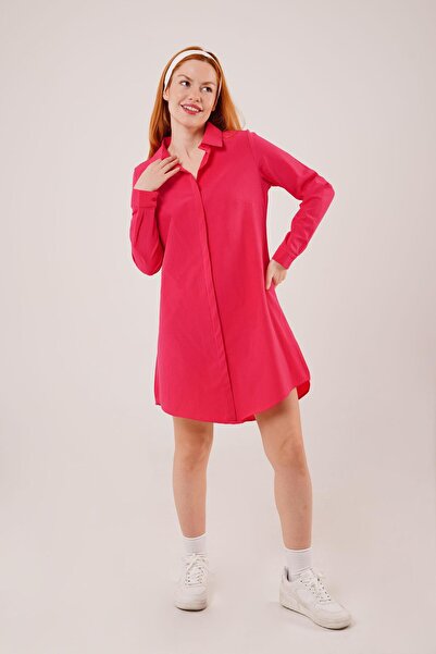 Genel Markalar Uzun Kollu Fuşya Tunik Gömlek Elbise
