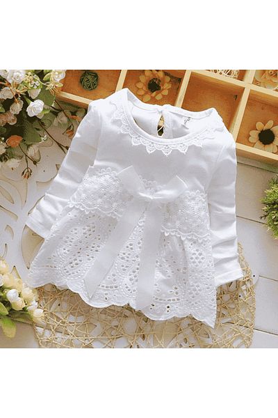 nannie White Embroidered Girls Dress - 0-3 months