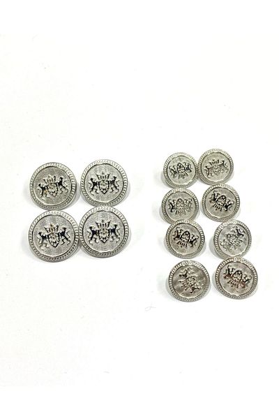 karantuhafiye Blazer Jacket Button Set – Double Lion Model (4+8 Set) Silver