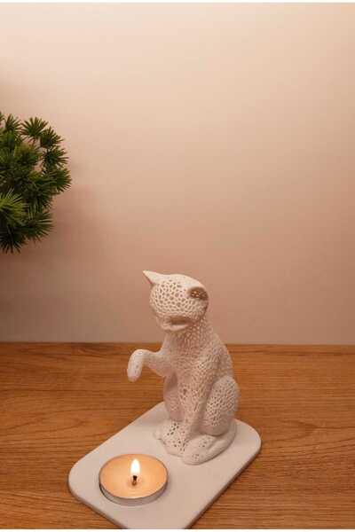 BRNTECH 3D Baskı Delikli Kedi Şeklinde Tealight Mumluk - Dekoratif Aksesuar