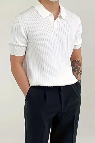 Oksit Ανδρικό πλεκτό μπλουζάκι Lorens ριγέ Lycra Slim Fit Polo γιακά