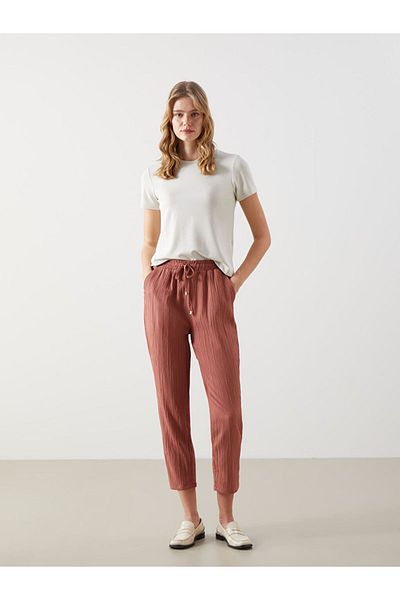 LC Waikiki Pantaloni de damă în amestec de in cu talie elastică