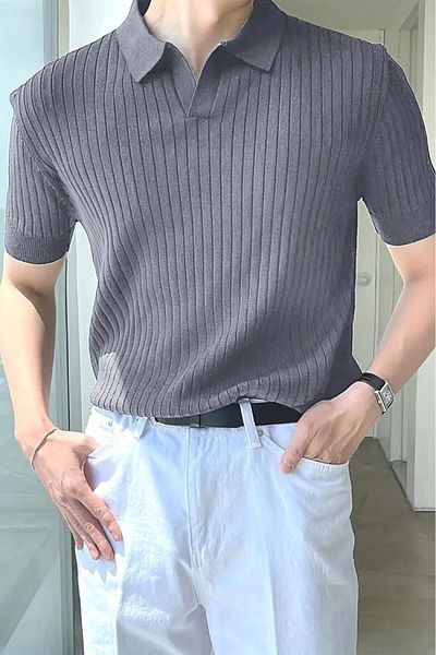Oksit Ανδρικό πλεκτό μπλουζάκι Lorens ριγέ Lycra Slim Fit Polo γιακά