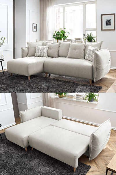 Eymense Puffy Sandıklı Köşe Koltuk Krem Sol Köşe