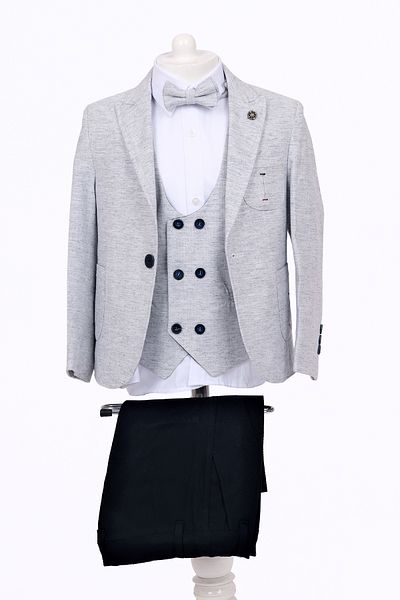 Merdia Kids Boy's Tuxedo Suit with Jacket (Badge Jacket, Navy Blue Pants, Waistcoat, Shirt and Bowtie)