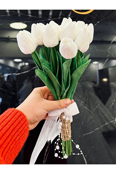 Rüveyda Islak Lale Gelin El Buketi Kurdeleli İnci Boncuklu