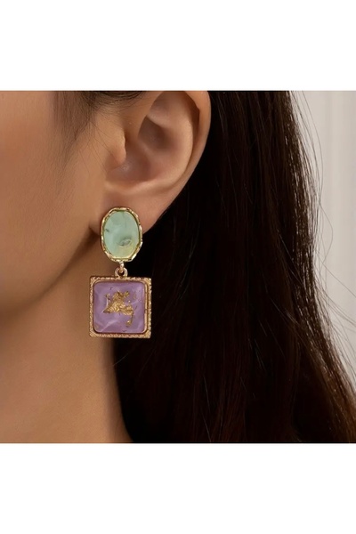 Accessories Vanilla Avenue Vintage Mor Geometrik Kare Zarif Günlük Kullanım K...