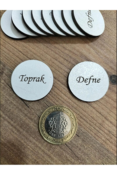 estölye 3x3 Cm Beyaz Ahşap Lazer Kesim Yuvarlak Etiket Isimlik 50 Adet