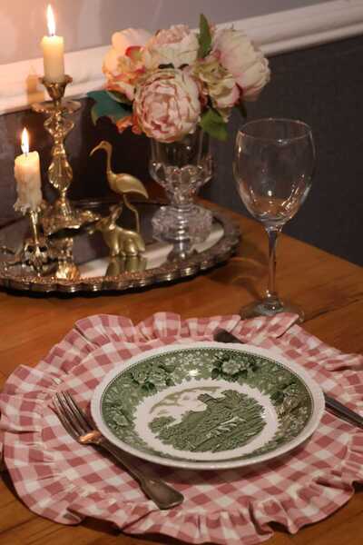 vintagetasarım amerikan servis supla 4 adet kareli fırfırlı duck keten