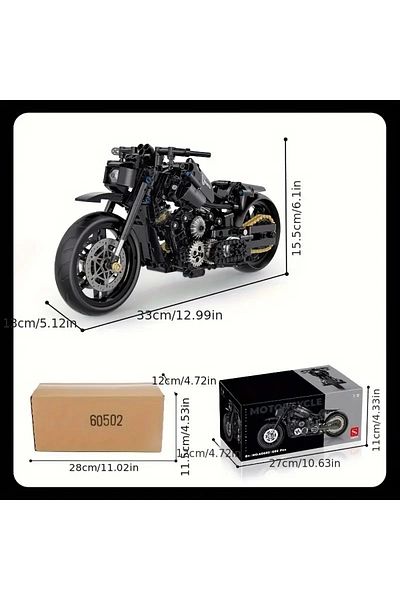 BUILDING BLOCK 1:8 Scale Technical Motorcycle Model Kit 586 Pieces Black Ages 8+