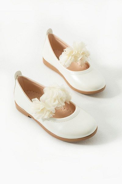miabambim Girl's Shoes, Ecru Color and Flower Detail