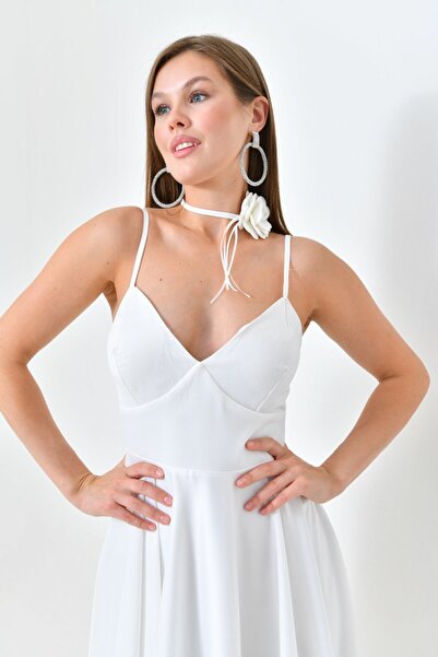 asyadabutik Women's Rose Detailed Satin Evening Dress