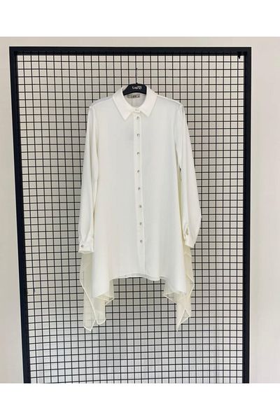 Armine TREND Asymmetric Cut Tulle Detailed Savior Tunic Ecru 25Yt401