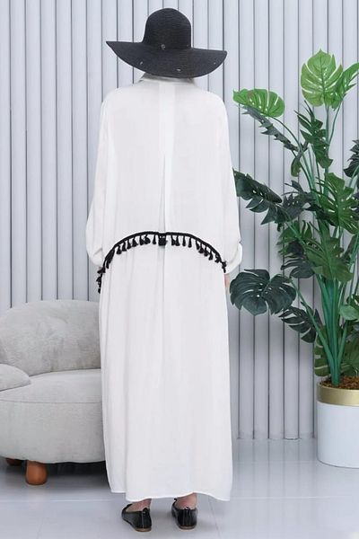 Eceyaman moda Women's Paisley Pattern Embroidered Shirt Collar Long Sleeve Hijab Dress