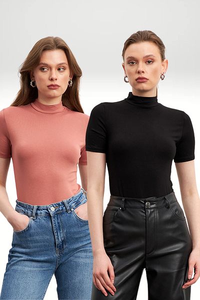 Bipantolon Γυναικεία μαύρη Dusty Rose 2 Pack κοντομάνικη μπλούζα