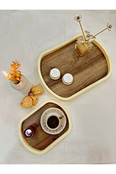 Woodeso YÜSRA 2 BOY TEPSİ DEKORATİF AHŞAP & PLASTİK SUNUMLUK
