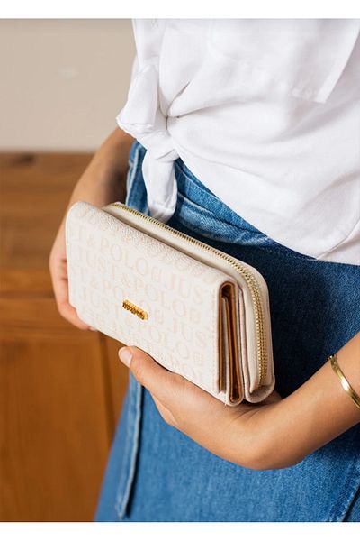 Just Polo Women's Wallet with 8 Card Bolts Vinyl Covered Bolme Zipper Flip