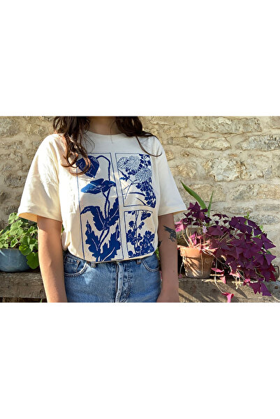 l'eivor Posebna pločica plavog dizajna Štampano ženska bela Pamuk T-shirt