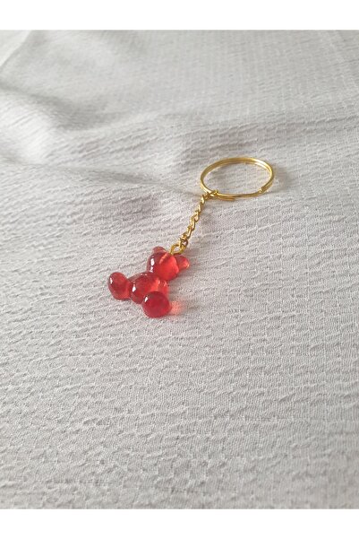 LuArte سلسلة مفاتيح إيبوكسي كير بير باللون الأحمر