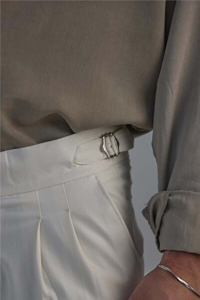 OUTFİT MAN Men's Classic Kulum Trousers - Four Button Italian Style - White