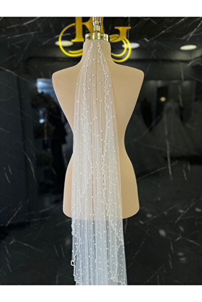 Rüveyda Kırık Beyaz Duvak Kristal Taş İşlemeli İnci Çakmalı