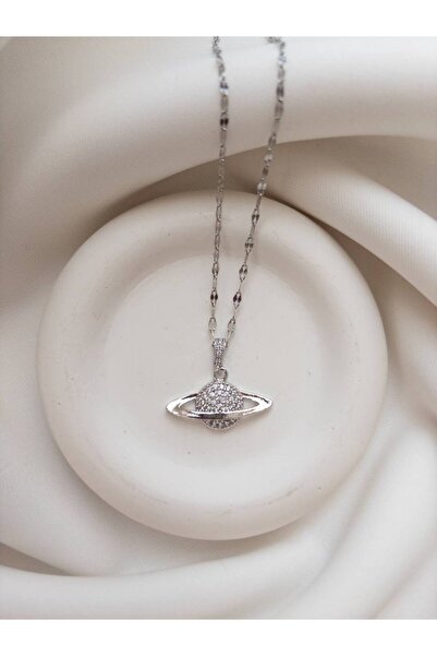 Minne Jewelry-Accessory Gezegen Kolye - Çelik Gezegen Kolye - Gümüş Renk Geze...