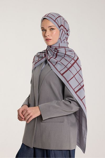 PURESCARFS Şal Pure Tone - Model pătrat - Argintiu - Roşu Claret