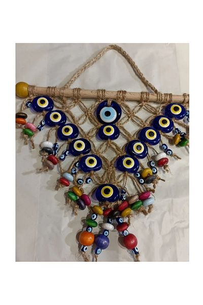 Nurtakı Nurtaki Evil Eye Beaded Wicker Rope Evil Eye Refracting Triangle Model Wall Door Ornament
