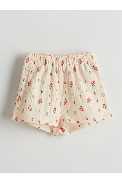 LC Waikiki Lcw Baby Ecru Crew Neck Floral Baby Girl Blouse and Shorts 2Pcs