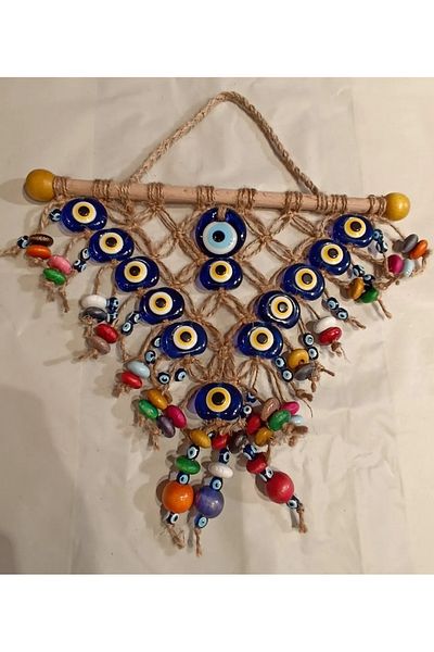 Nurtakı Nurtaki Evil Eye Beaded Wicker Rope Evil Eye Refracting Triangle Model Wall Door Ornament