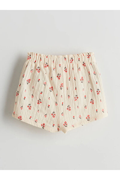 LC Waikiki Lcw Baby Ecru Crew Neck Floral Baby Girl Blouse and Shorts 2Pcs