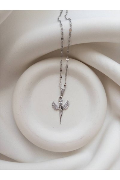 Minne Jewelry-Accessory Angel Figured Necklace - Steel Angel Figured Necklace - Silver Color Angel Figured Necklace