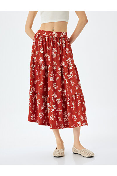 Koton Layered floral voluminous high waist midi skirt.