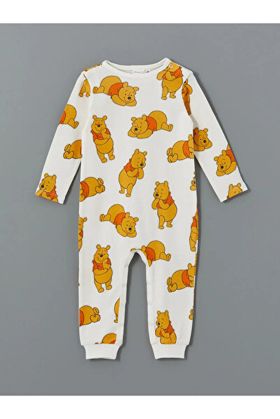 LC Waikiki Chlapecká kombinéza LCW baby Beige Crew Neck Medvídek Pú s potiskem