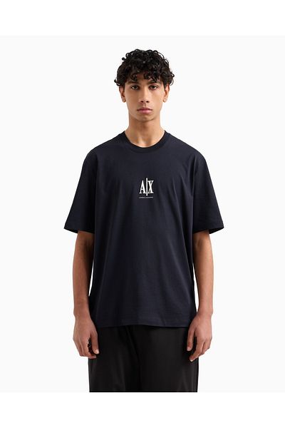 Armani Exchange Ανδρικό μπλουζάκι με χαλαρή εφαρμογή, επεξεργασία με στρογγυλή λαιμόκοψη, με λογότυπο σημάδι, κόκκινο, λογότυπο AX