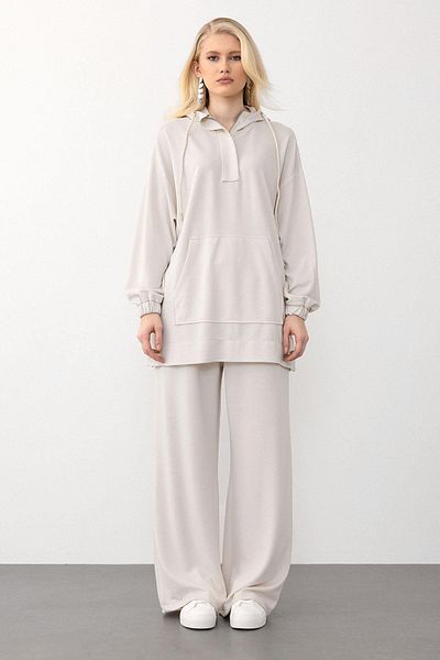 Olcay Premium-Sweatshirt-Set mit Kapuze – CREAM 7079-TK